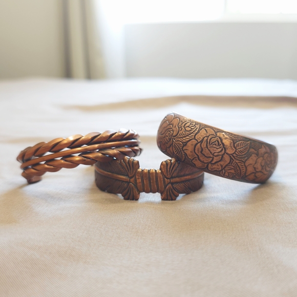 Source Unknown Jewelry - Set Of 3 Copper Adjustable Bangle Cuff Set, Preloved, Bohemian, Southwestern